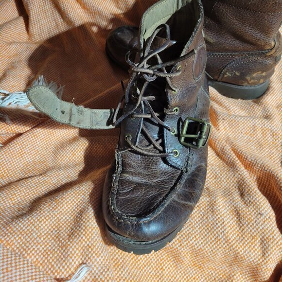 Polo By Ralph Lauren Ranger Men's Distressed Brown Leather Buckle Boots Size 7.5 - Picture 3 of 17